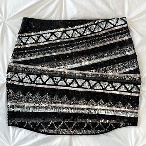 Express Sequin Geometric Stripe Mini Skirt Black Silver